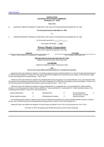 Vorschaubild Kimco Realty
 10-Q Quartalsbericht 2018 