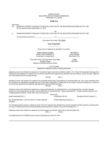 Thumbnail Civeo 10-Q Quarterly Report FY2018 