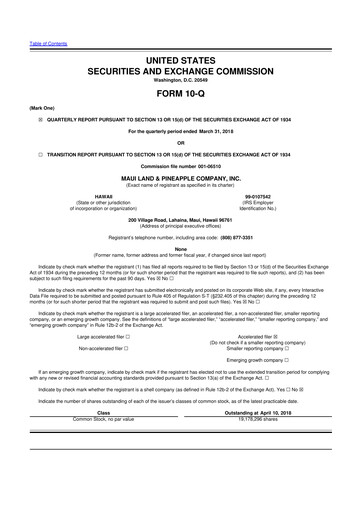 Vorschaubild Maui Land & Pineapple Company 10-Q Quartalsbericht 2018 