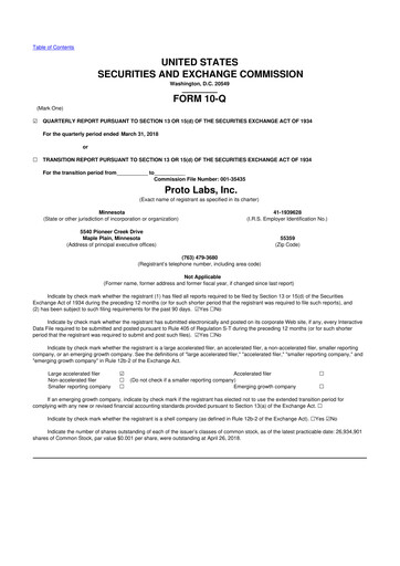 Thumbnail Protolabs 10-Q Quarterly Report FY2018 