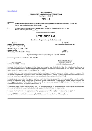 Miniature Littelfuse 10-Q Rapport trimestriel 2018 
