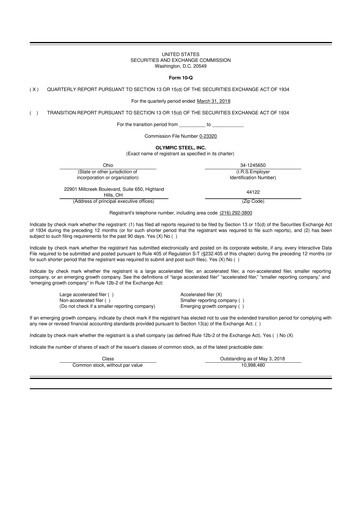 Thumbnail Olympic Steel
 10-Q Quarterly Report FY2018 