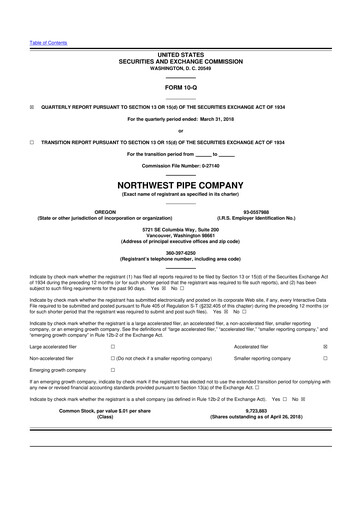 Thumbnail Northwest Pipe Company
 10-Q Quarterly Report FY2018 
