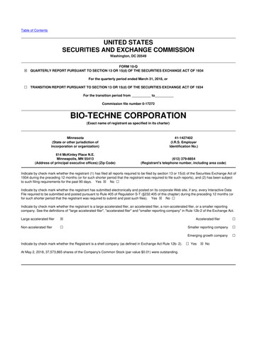 Miniature Bio-Techne 10-Q Rapport trimestriel 2018 