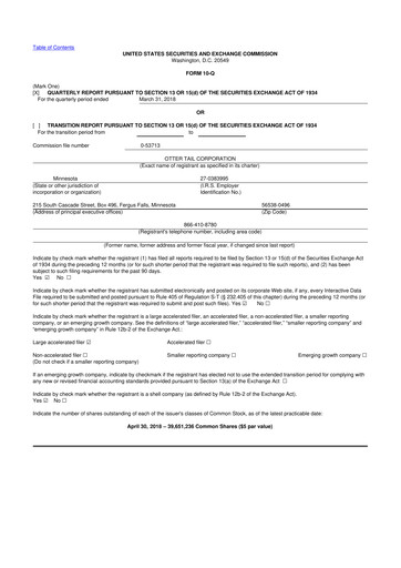 Thumbnail Otter Tail 10-Q Quarterly Report FY2018 