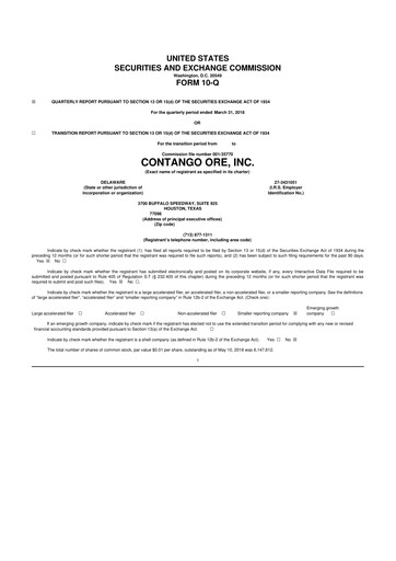 Thumbnail Contango Ore 10-Q Quarterly Report FY2018 