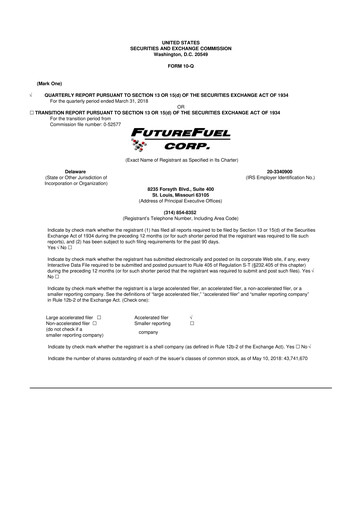 Thumbnail FutureFuel 10-Q Quarterly Report FY2018 