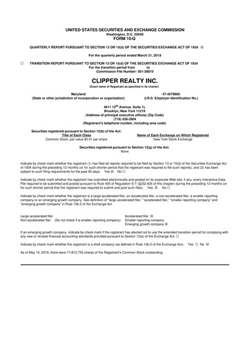 Thumbnail Clipper Realty 10-Q Quarterly Report FY2018 