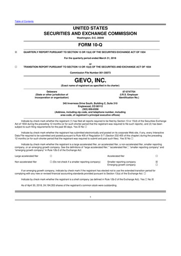 Thumbnail Gevo 10-Q Quarterly Report FY2018 