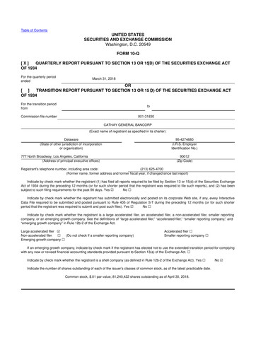 Thumbnail Cathay General Bancorp 10-Q Quarterly Report FY2018 