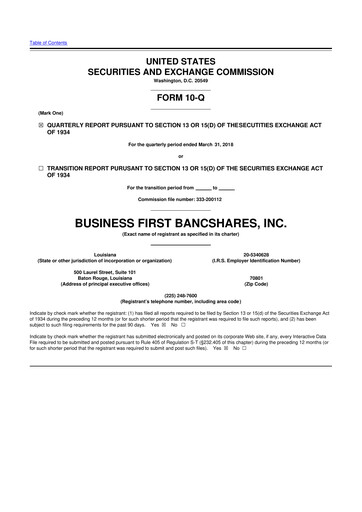 Thumbnail Business First Bancshares 10-Q Quarterly Report FY2018 