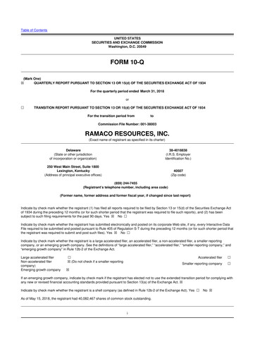 Thumbnail Ramaco Resources
 10-Q Quarterly Report FY2018 