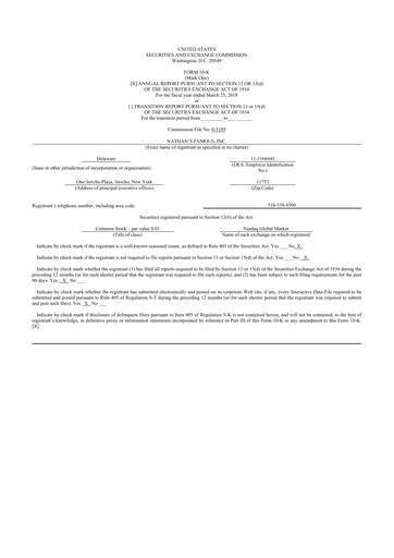 Thumbnail Nathan's Famous 10-K Annual Report 2018