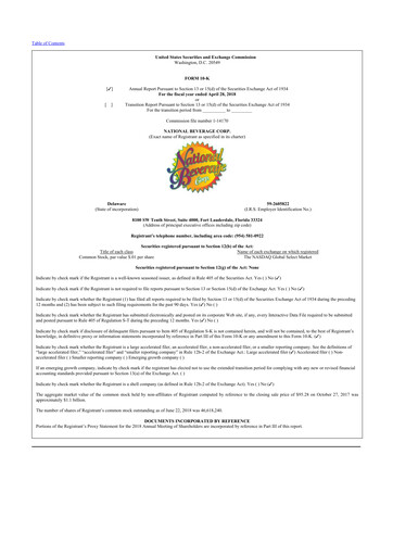 Thumbnail National Beverage
 10-K Annual Report 2018