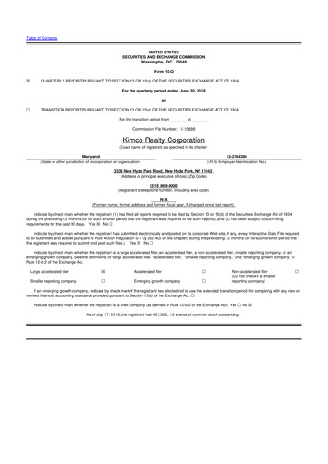 Vorschaubild Kimco Realty
 10-Q Quartalsbericht 2018 
