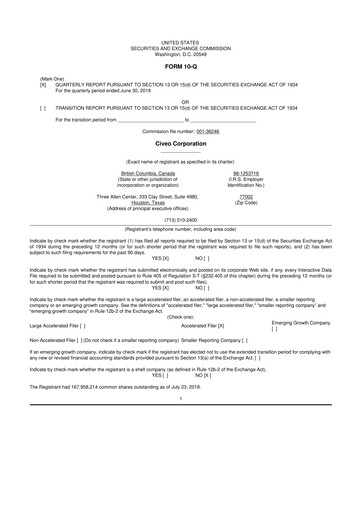 Thumbnail Civeo 10-Q Quarterly Report FY2018 