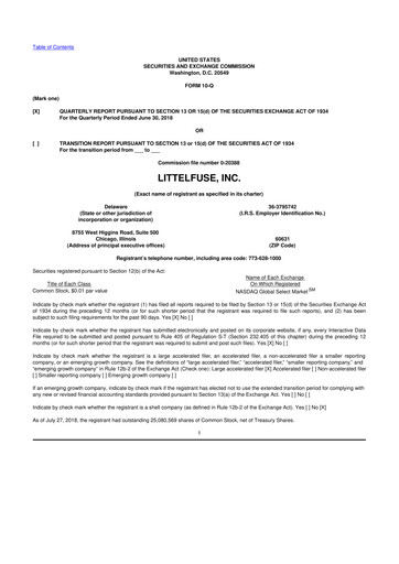 Miniature Littelfuse 10-Q Rapport trimestriel 2018 
