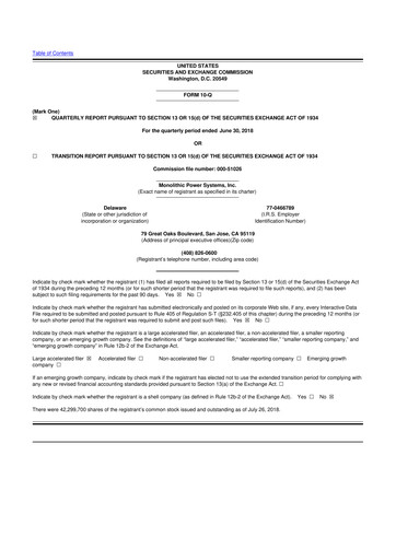 Miniature Monolithic Power Systems 10-Q Rapport trimestriel 2018 