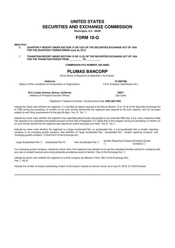 Vorschaubild Plumas Bancorp 10-Q Quartalsbericht 2018 