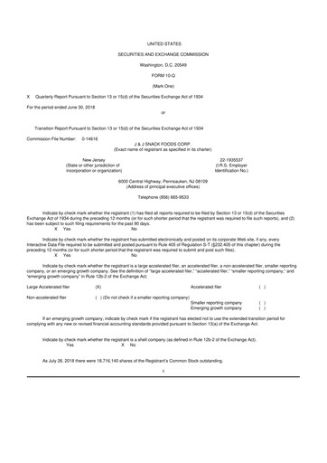 Thumbnail J&J Snack Foods
 10-Q Quarterly Report FY2018 
