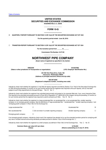 Thumbnail Northwest Pipe Company
 10-Q Quarterly Report FY2018 