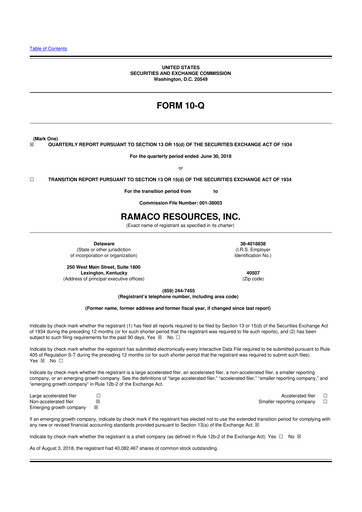 Thumbnail Ramaco Resources
 10-Q Quarterly Report FY2018 