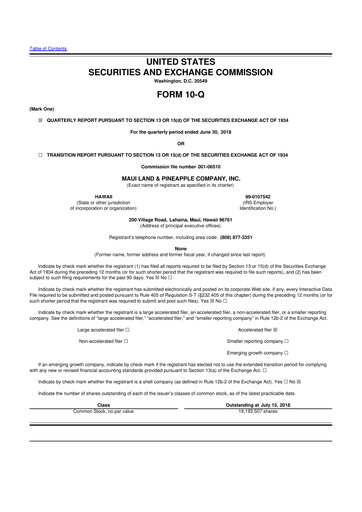 Vorschaubild Maui Land & Pineapple Company 10-Q Quartalsbericht 2018 