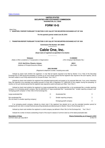 Miniature Cable One 10-Q Rapport trimestriel 2018 
