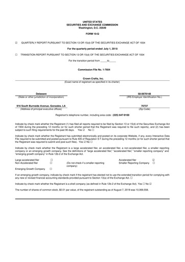 Miniature Crown Crafts 10-Q Rapport trimestriel 2019 