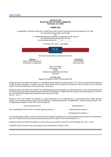 Thumbnail National Healthcare
 10-Q Quarterly Report FY2018 