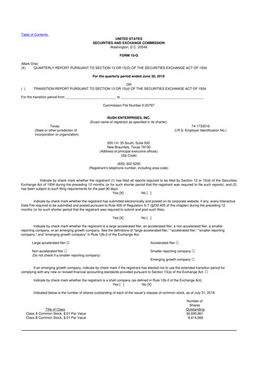 Miniature Rush Enterprises
 10-Q Rapport trimestriel 2018 