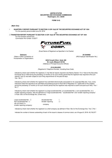 Thumbnail FutureFuel 10-Q Quarterly Report FY2018 