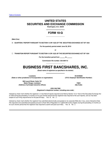 Thumbnail Business First Bancshares 10-Q Quarterly Report FY2018 