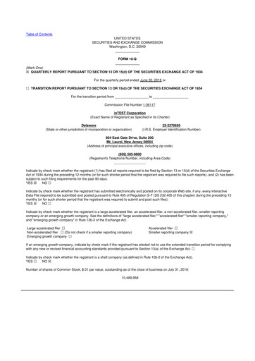 Thumbnail inTEST Corporation 10-Q Quarterly Report FY2018 