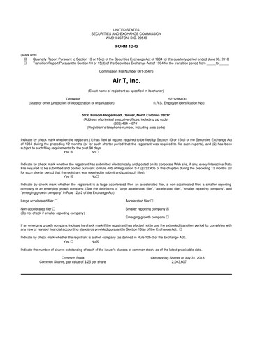 Thumbnail Air T, Inc. 10-Q Quarterly Report FY2019 