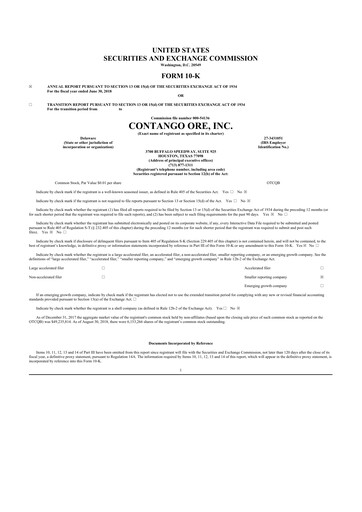 Thumbnail Contango Ore 10-K Annual Report 2018