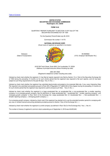 Thumbnail National Beverage
 10-Q Quarterly Report FY2019 