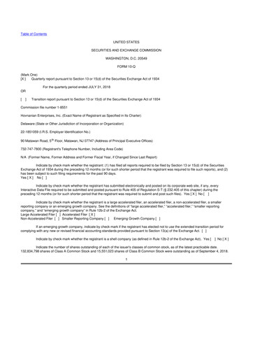 Thumbnail Hovnanian Enterprises
 10-Q Quarterly Report FY2018 