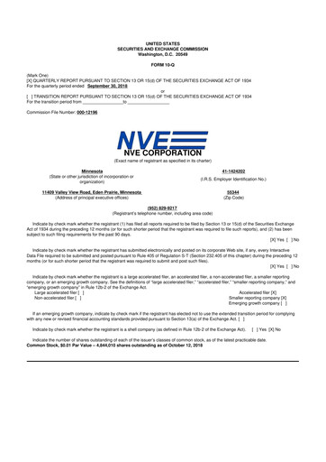 Thumbnail NVE Corporation
 10-Q Quarterly Report FY2019 