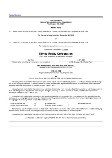 Vorschaubild Kimco Realty
 10-Q Quartalsbericht 2018 