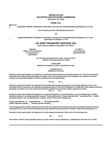 Thumbnail J. B. Hunt
 10-Q Quarterly Report FY2018 