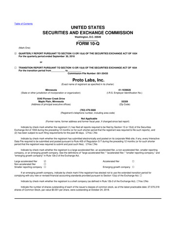 Thumbnail Protolabs 10-Q Quarterly Report FY2018 