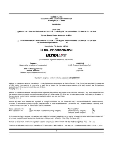 Thumbnail Ultralife Corporation 10-Q Quarterly Report FY2018 