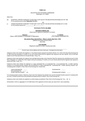 Miniature Nathan's Famous 10-Q Rapport trimestriel 2019 