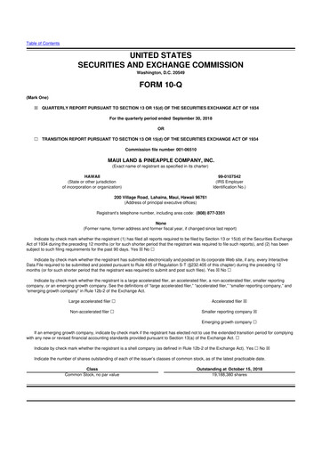 Vorschaubild Maui Land & Pineapple Company 10-Q Quartalsbericht 2018 