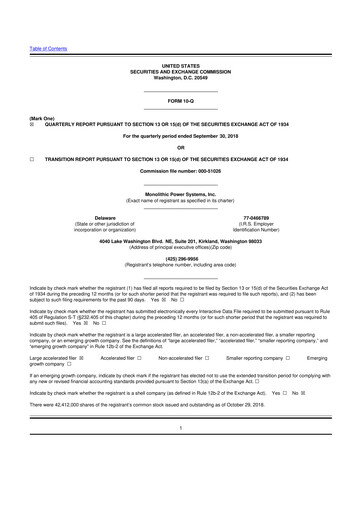 Miniature Monolithic Power Systems 10-Q Rapport trimestriel 2018 