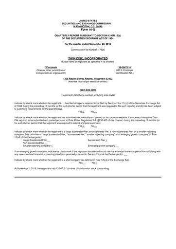 Thumbnail Twin Disc
 10-Q Quarterly Report FY2019 