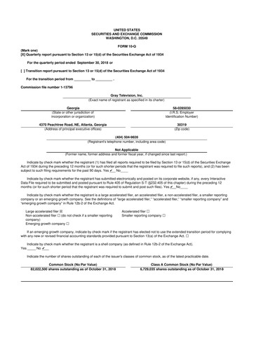 Miniature Gray Media
 10-Q Rapport trimestriel 2018 