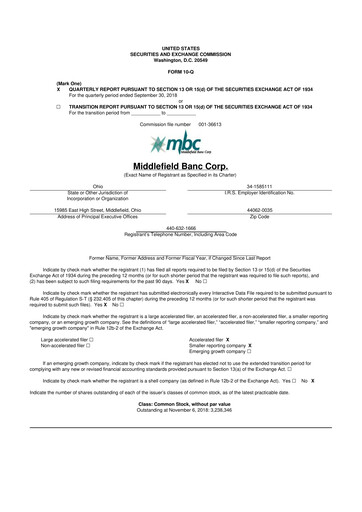 Vorschaubild Middlefield Banc
 10-Q Quartalsbericht 2018 