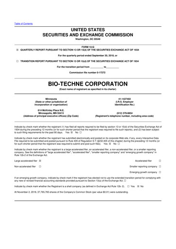 Miniature Bio-Techne 10-Q Rapport trimestriel 2019 